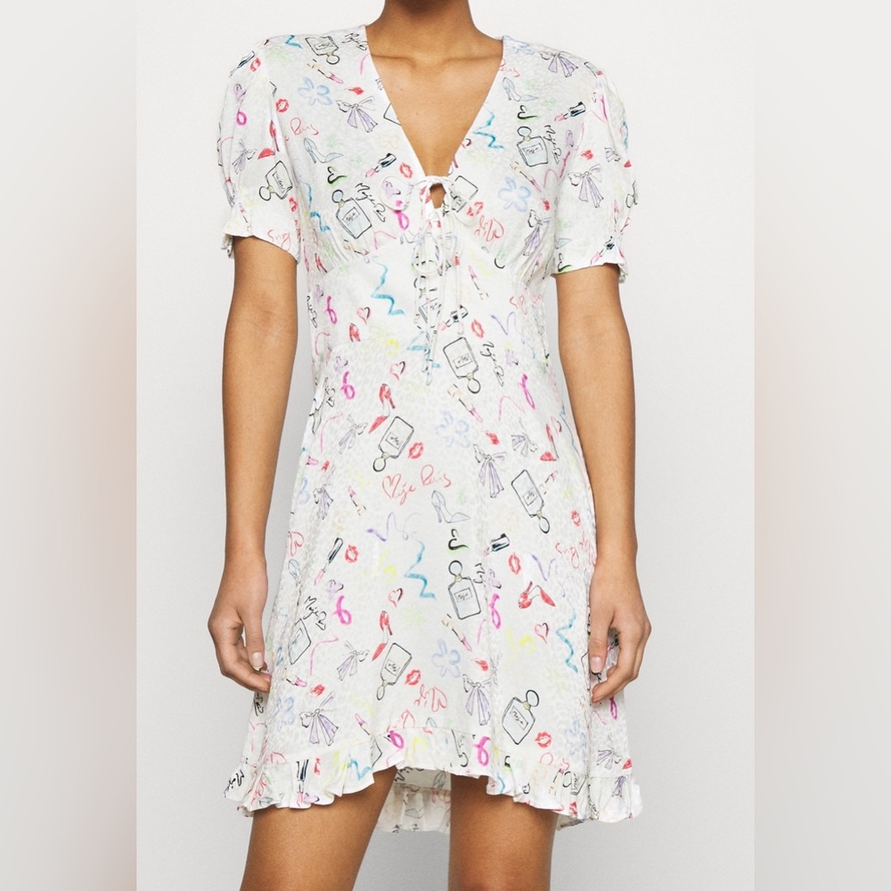 Maje Ivory & Multi Color Print Short Sleeve Day Dress | Size 6